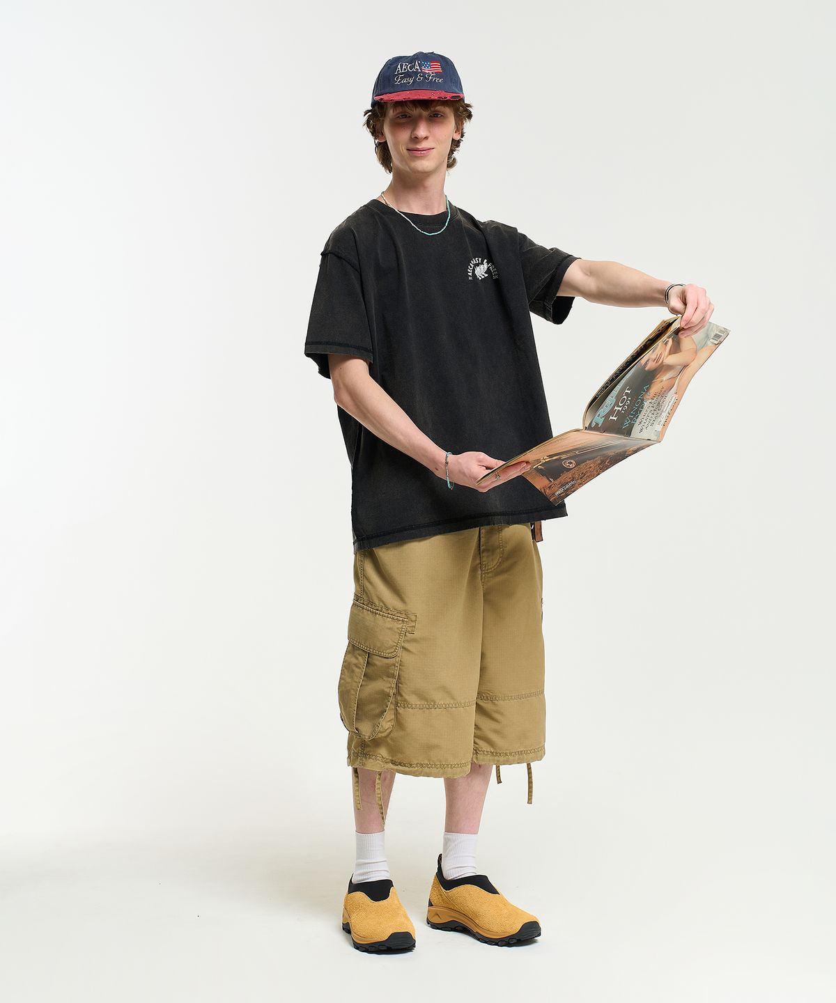 에이카화이트(AECA) FREE SPIRIT RAW EDGE HALF SLEEVE TEE-BLACK