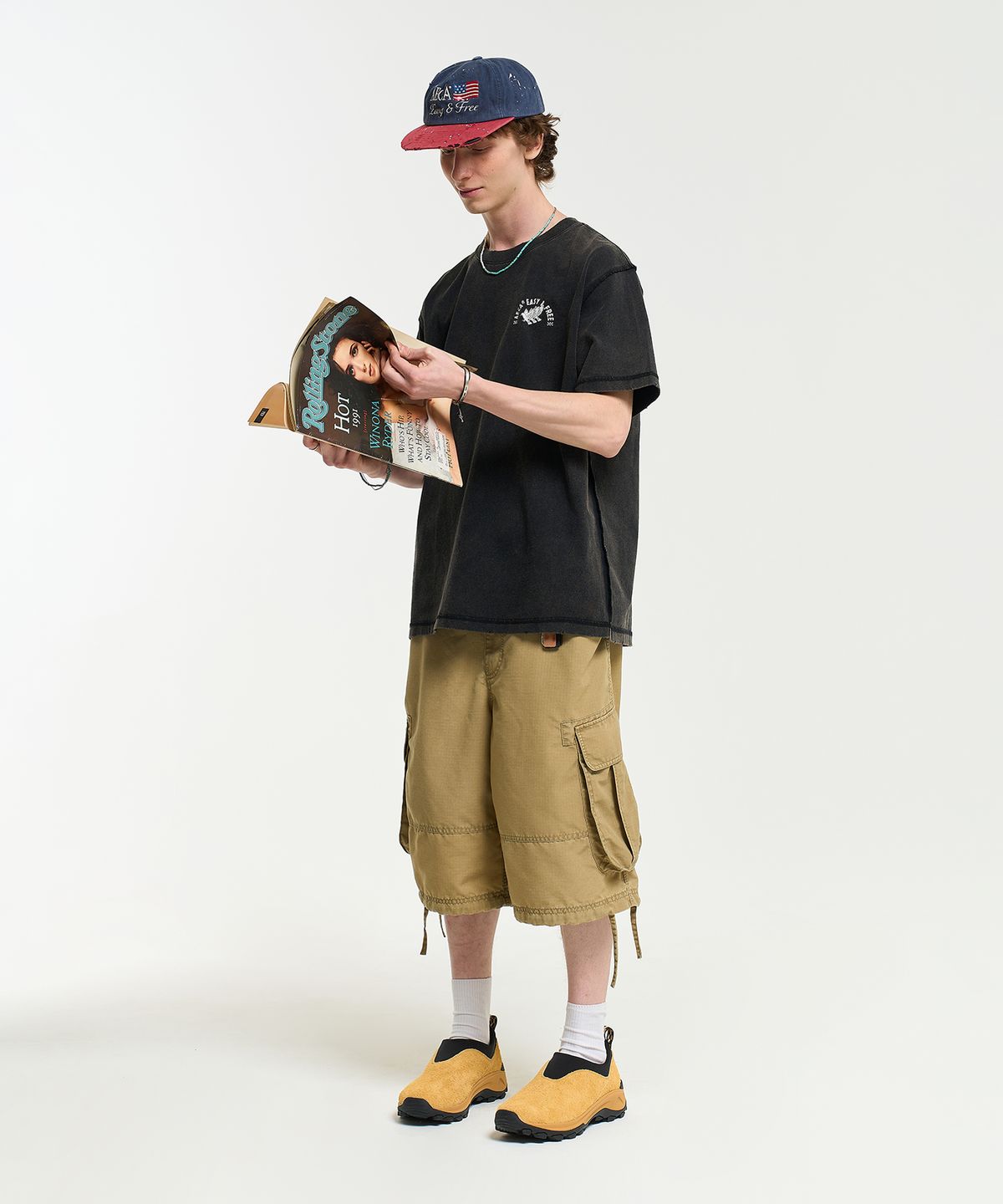 에이카화이트(AECA) FREE SPIRIT RAW EDGE HALF SLEEVE TEE-BLACK