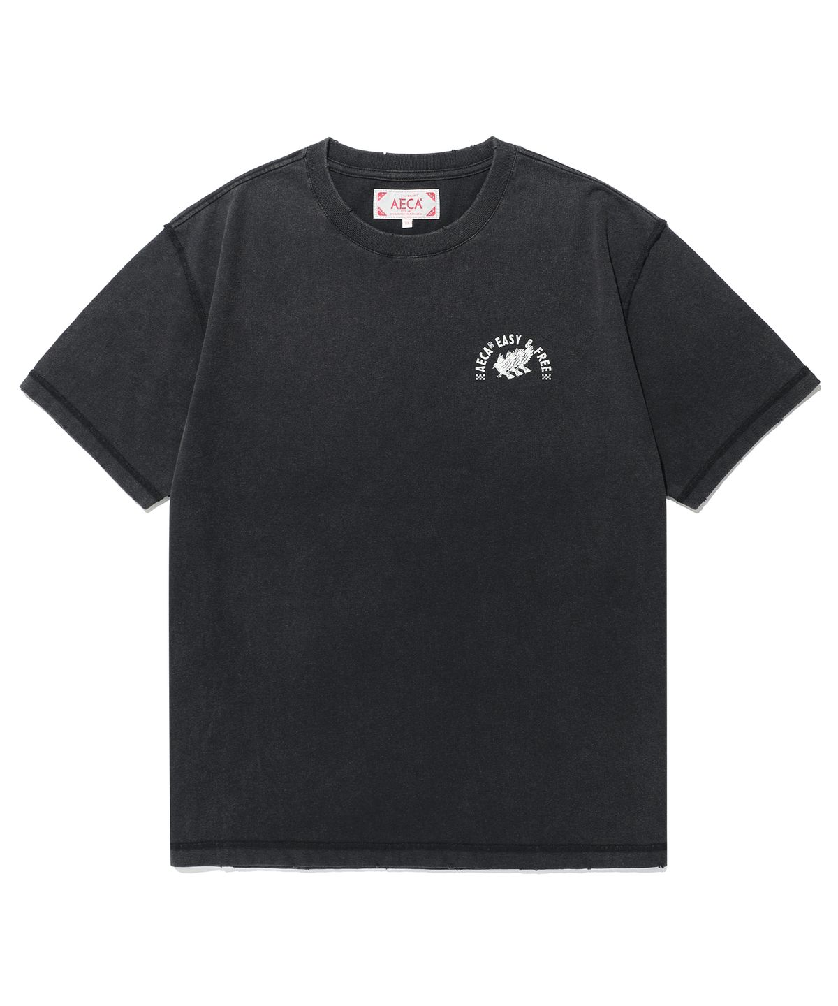 에이카화이트(AECA) FREE SPIRIT RAW EDGE HALF SLEEVE TEE-BLACK