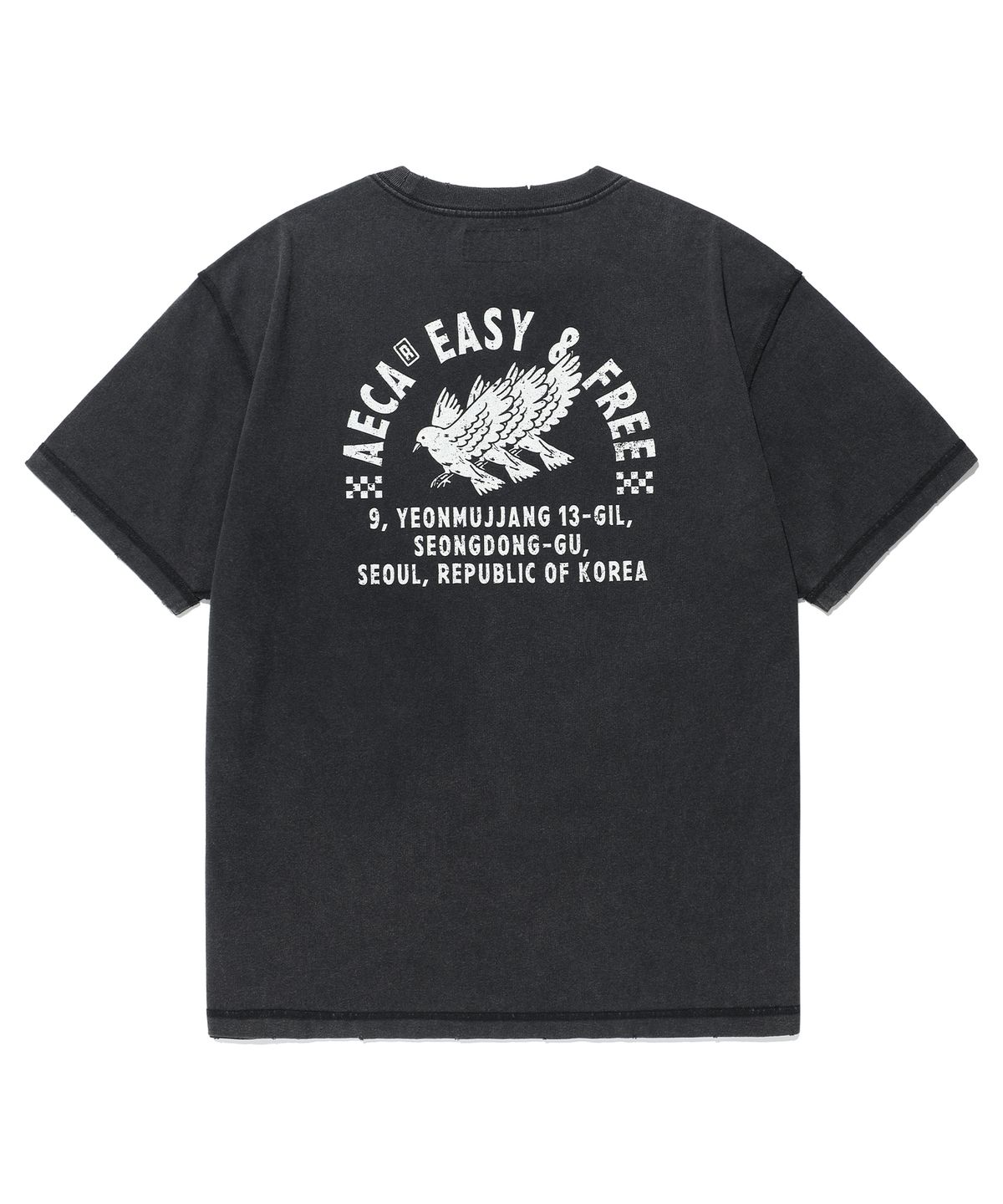 에이카화이트(AECA) FREE SPIRIT RAW EDGE HALF SLEEVE TEE-BLACK