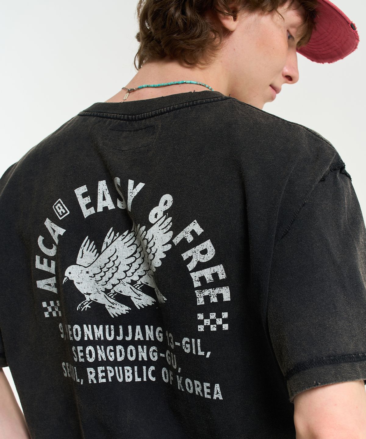 에이카화이트(AECA) FREE SPIRIT RAW EDGE HALF SLEEVE TEE-BLACK
