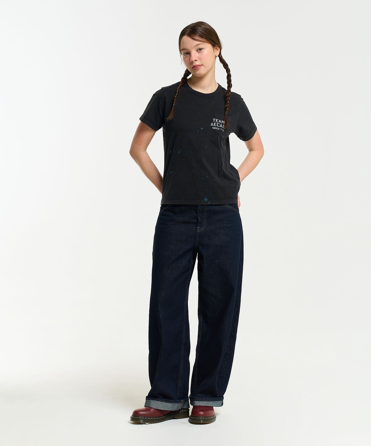 에이카화이트(AECA) (Woman) TEAM AECA POCKET PAINTED HALF SLEEVE TEE-BLACK