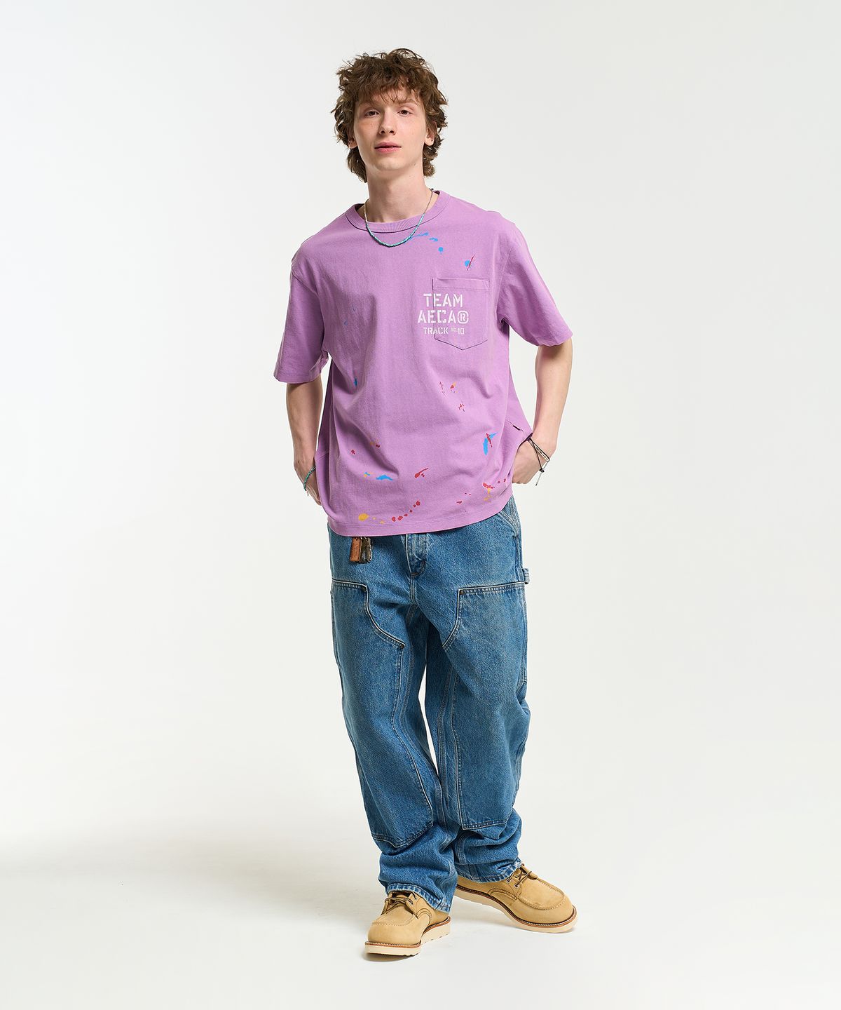 에이카화이트(AECA) TEAM AECA POCKET PAINTED HALF SLEEVE TEE-PURPLE