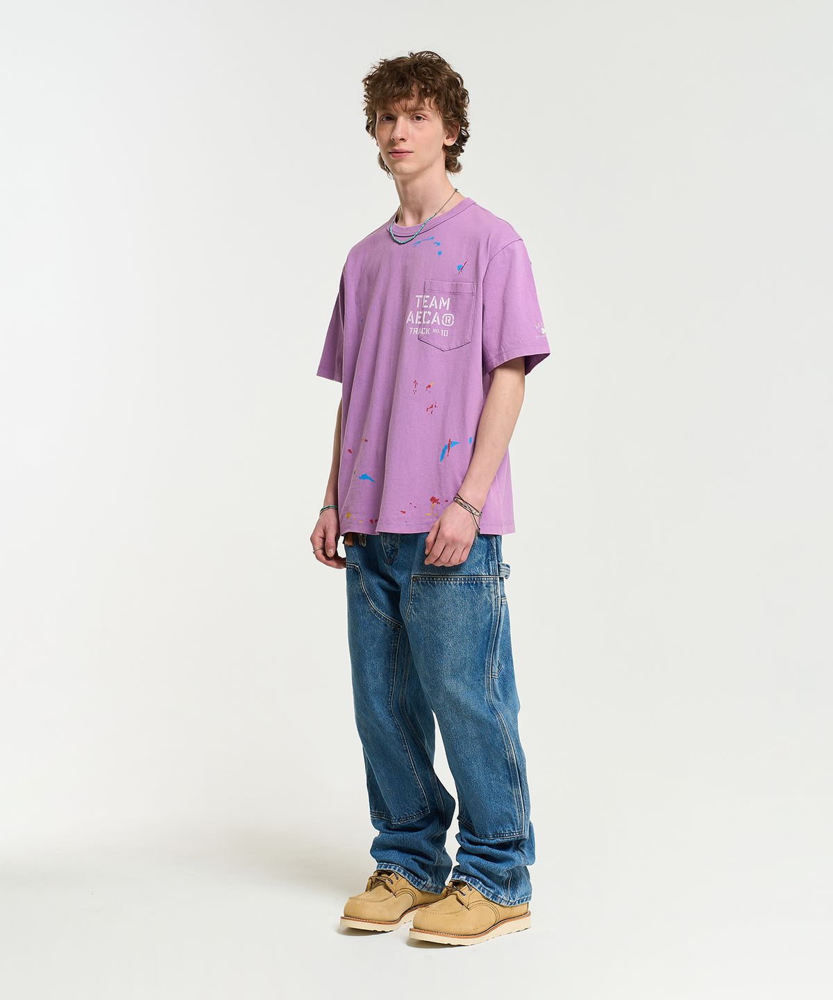 에이카화이트(AECA) TEAM AECA POCKET PAINTED HALF SLEEVE TEE-PURPLE