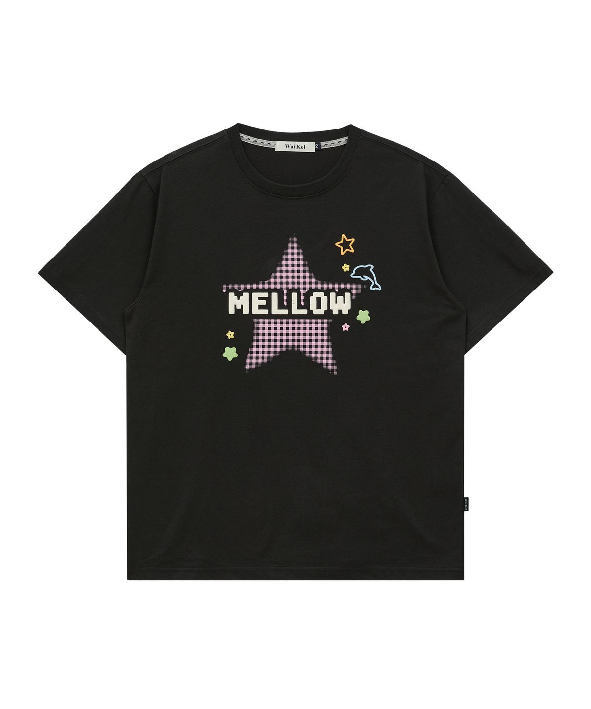 와이케이(WAIKEI) MELLOW 스타 체크 반팔티셔츠 블랙