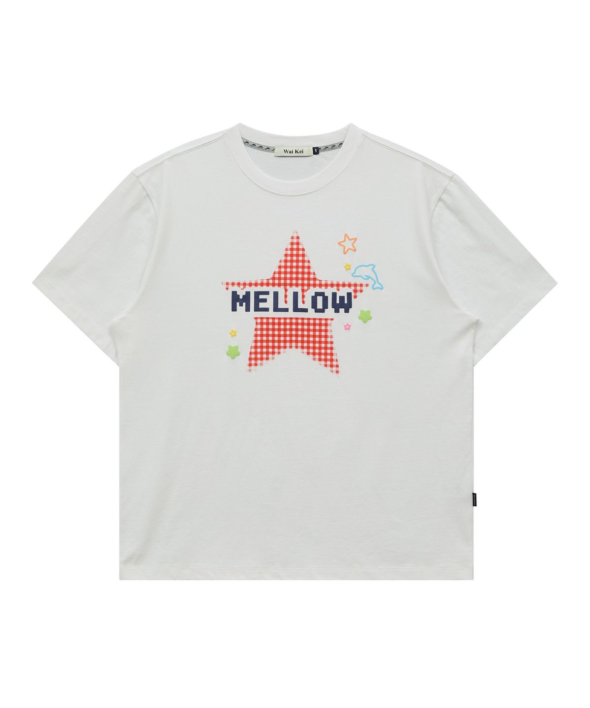 와이케이(WAIKEI) MELLOW 스타 체크 반팔티셔츠 아이보리