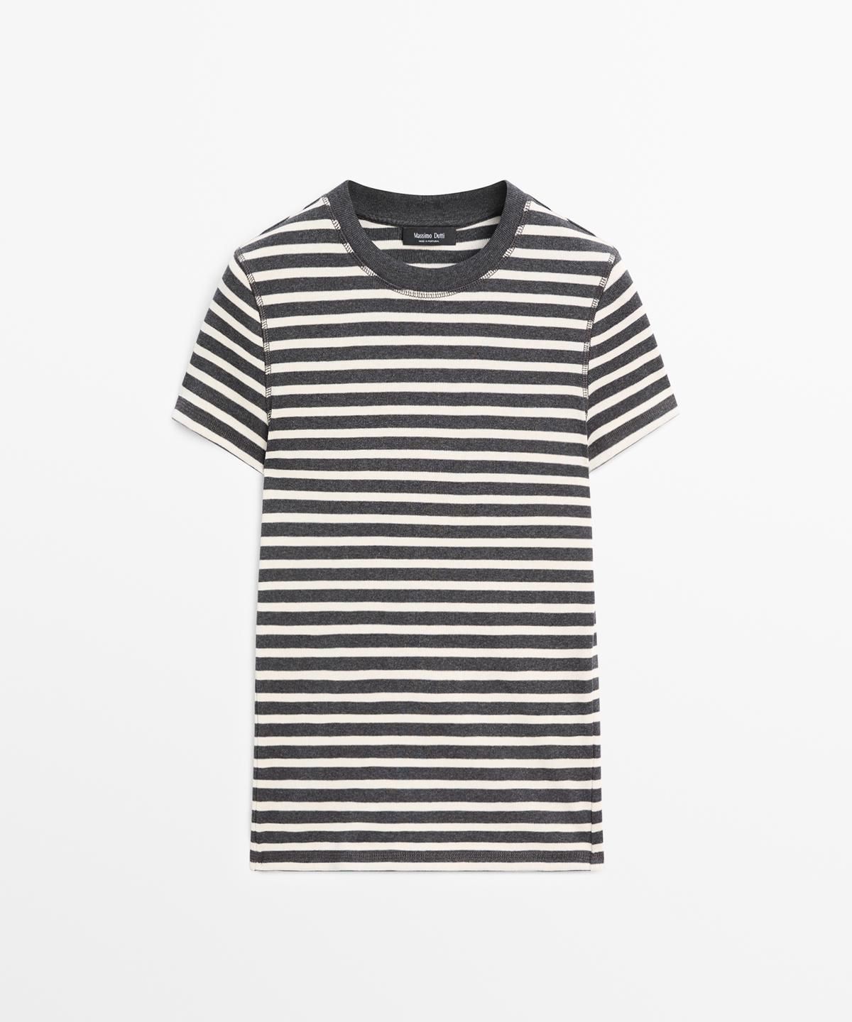 마시모두띠(MASSIMO DUTTI) 코튼 스트라이프 반팔 티셔츠
