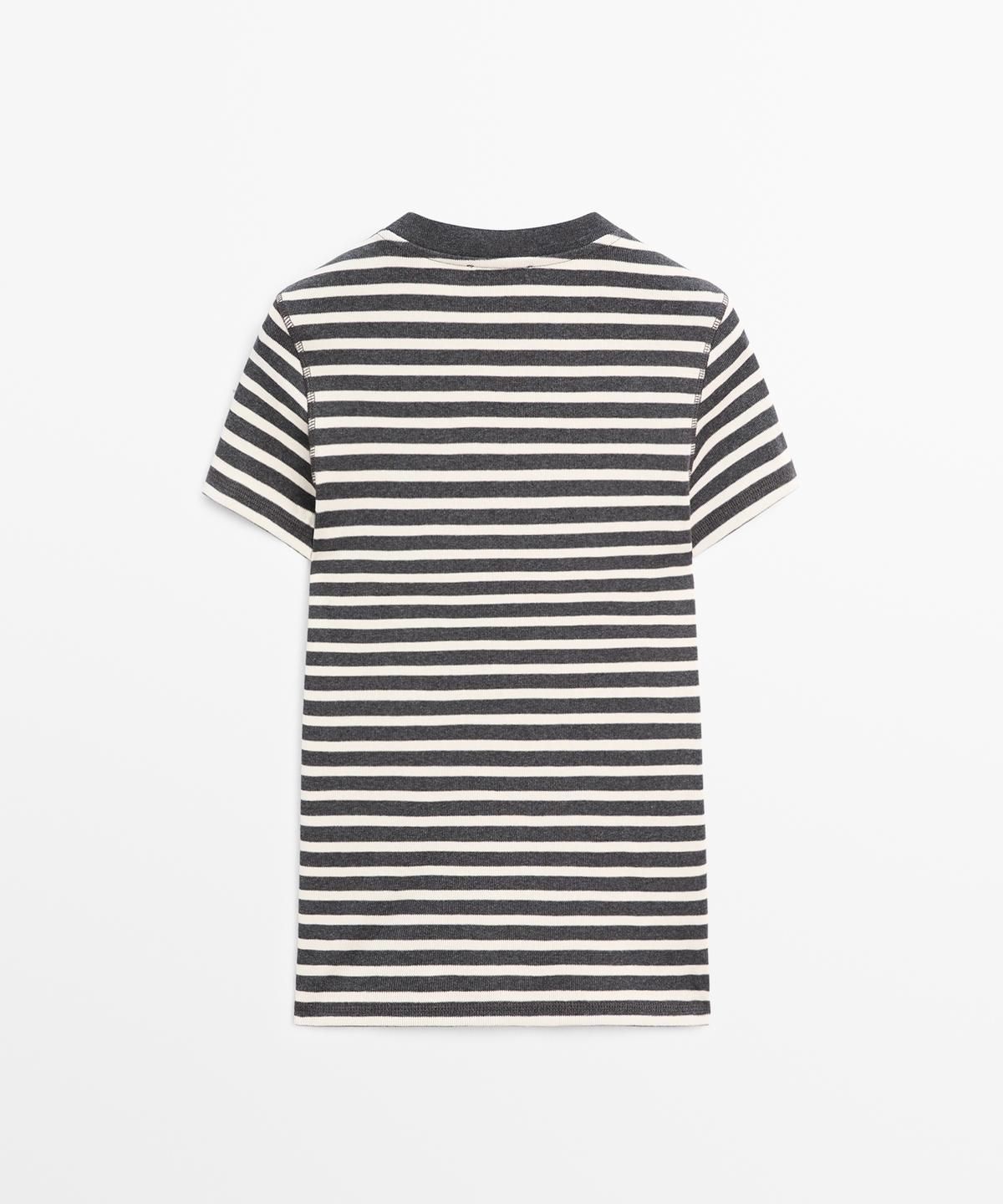 마시모두띠(MASSIMO DUTTI) 코튼 스트라이프 반팔 티셔츠