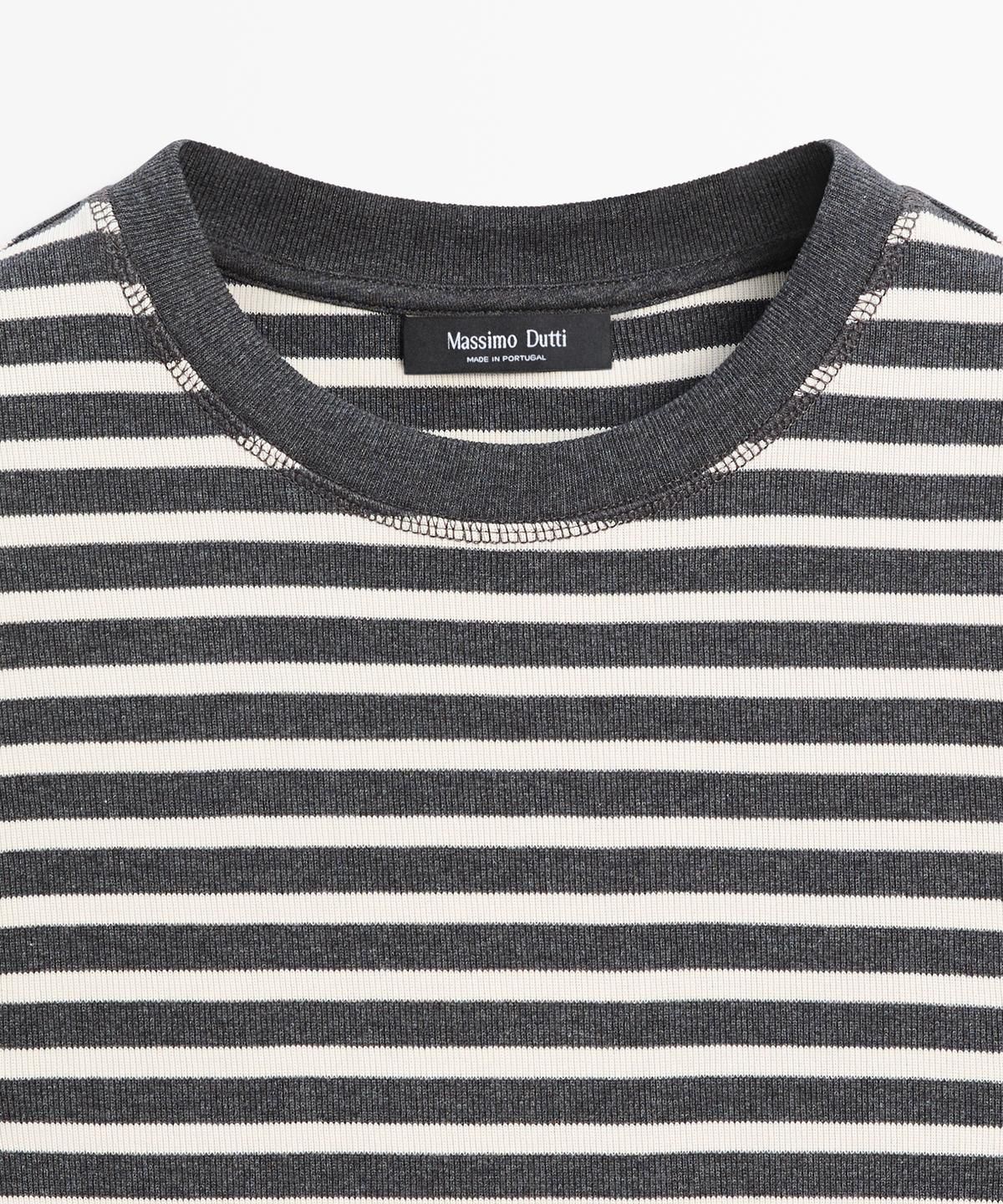 마시모두띠(MASSIMO DUTTI) 코튼 스트라이프 반팔 티셔츠
