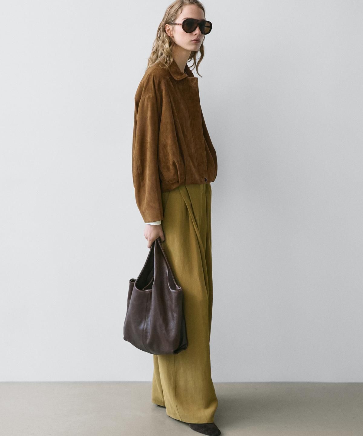 마시모두띠(MASSIMO DUTTI) 쇼트 스웨이드 레더 봄버 자켓