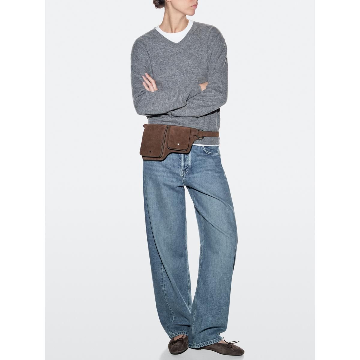 마시모두띠(MASSIMO DUTTI) 더블 컴파트먼트 스플리트 스웨이드 레더 힙색