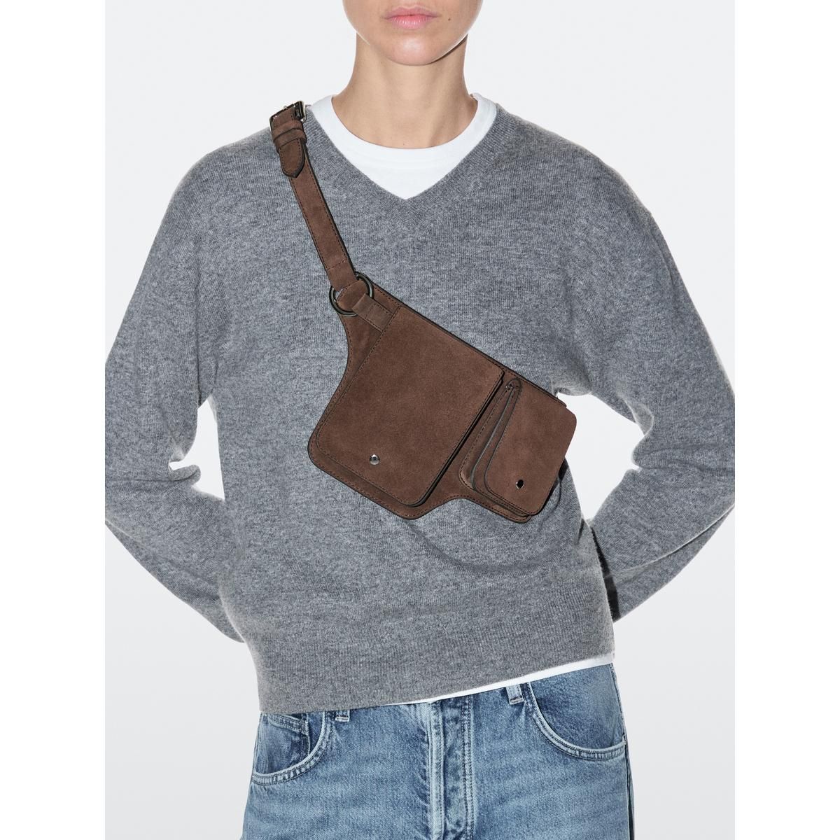 마시모두띠(MASSIMO DUTTI) 더블 컴파트먼트 스플리트 스웨이드 레더 힙색