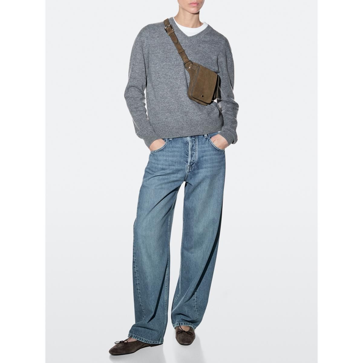 마시모두띠(MASSIMO DUTTI) 더블 컴파트먼트 스플리트 스웨이드 레더 힙색