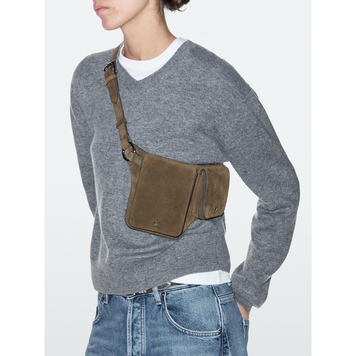 마시모두띠(MASSIMO DUTTI) 더블 컴파트먼트 스플리트 스웨이드 레더 힙색