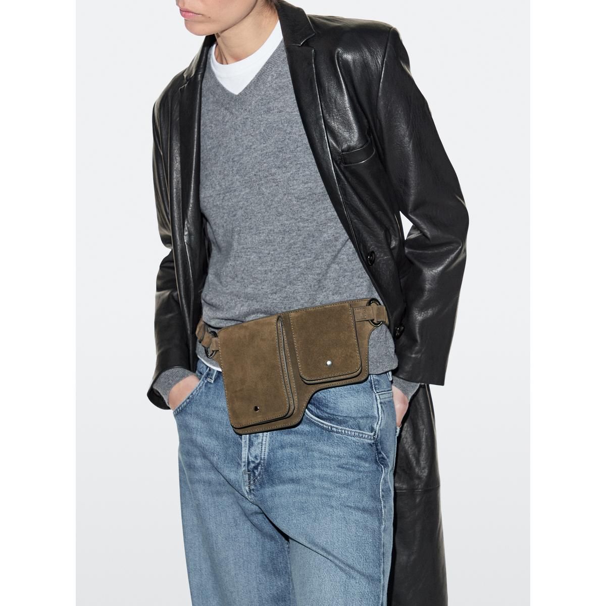 마시모두띠(MASSIMO DUTTI) 더블 컴파트먼트 스플리트 스웨이드 레더 힙색