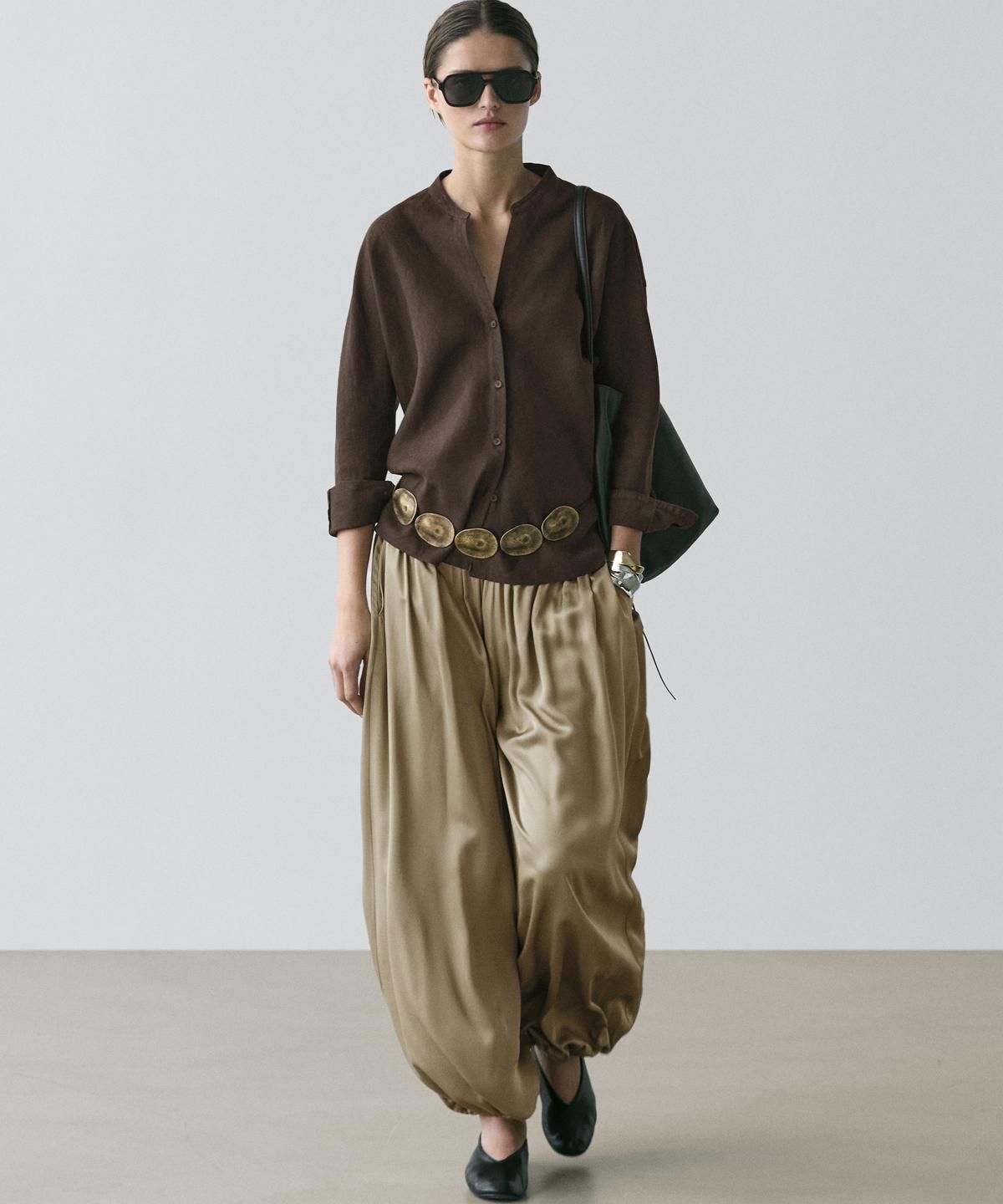 마시모두띠(MASSIMO DUTTI) 100% 린넨 스탠드 칼라 셔츠
