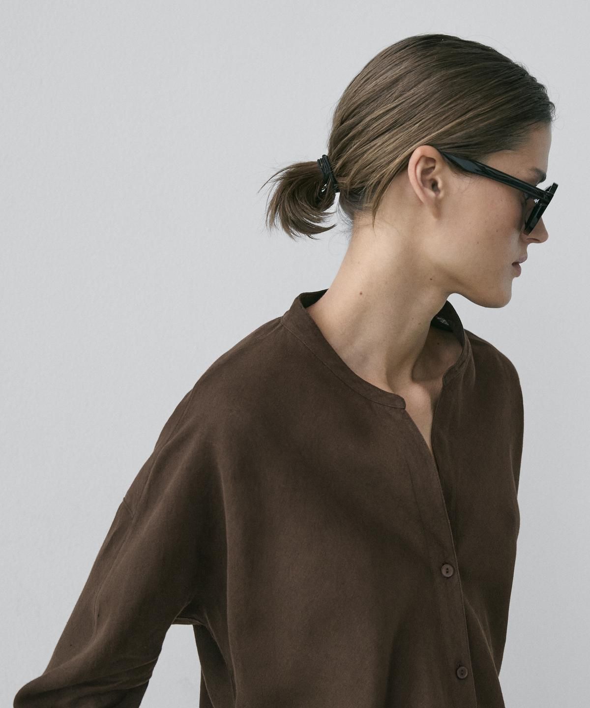 마시모두띠(MASSIMO DUTTI) 100% 린넨 스탠드 칼라 셔츠