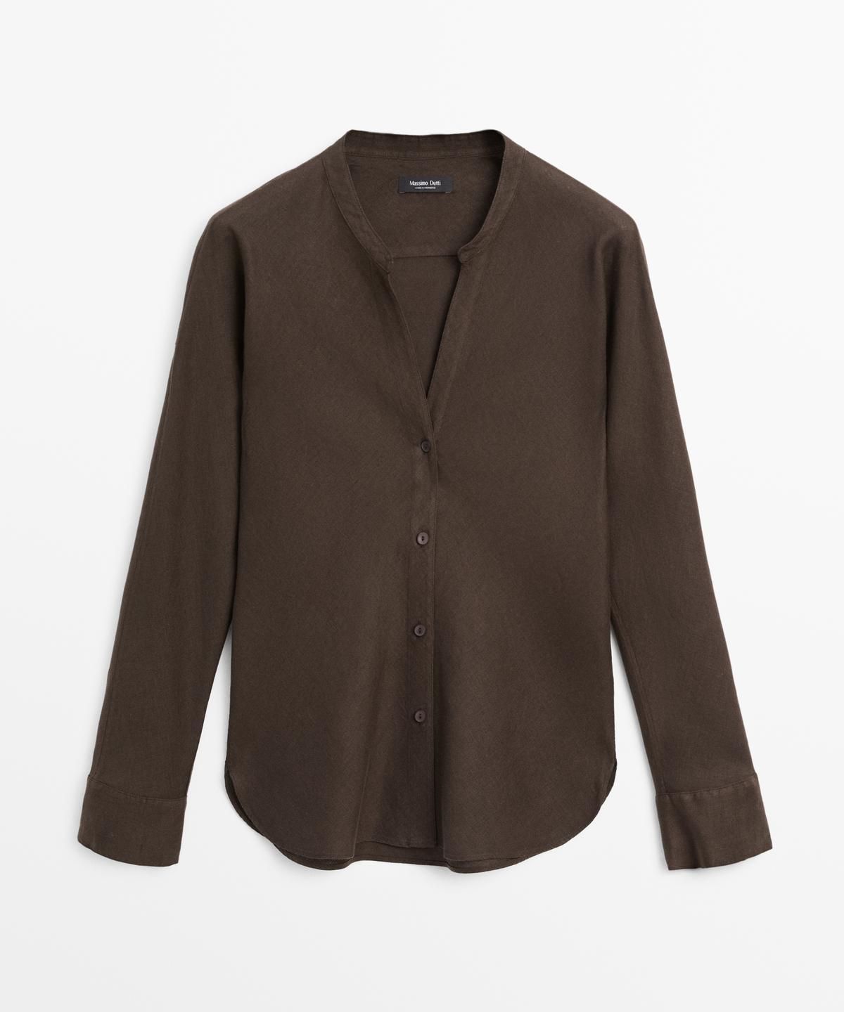 마시모두띠(MASSIMO DUTTI) 100% 린넨 스탠드 칼라 셔츠