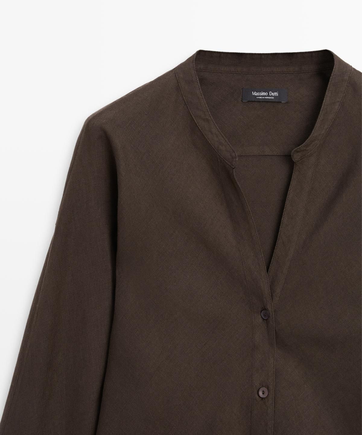 마시모두띠(MASSIMO DUTTI) 100% 린넨 스탠드 칼라 셔츠