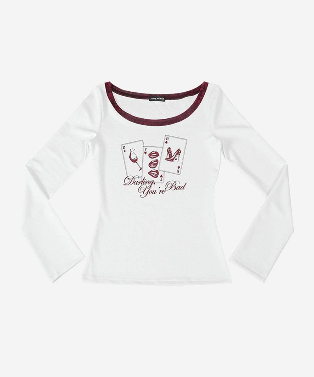 달링유어배드(DARLING, YOU'RE BAD) Playing Card Velvet-Trim Tee #Wine