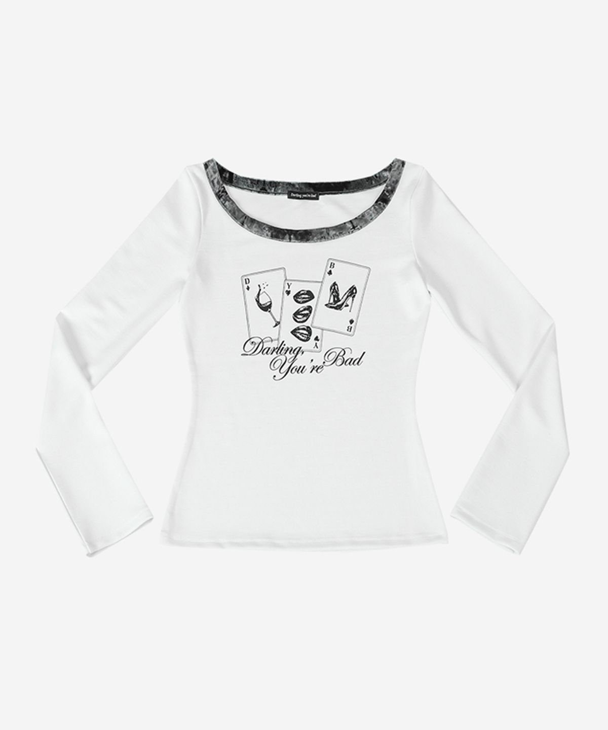 달링유어배드(DARLING, YOU'RE BAD) Playing Card Velvet-Trim Tee #Black