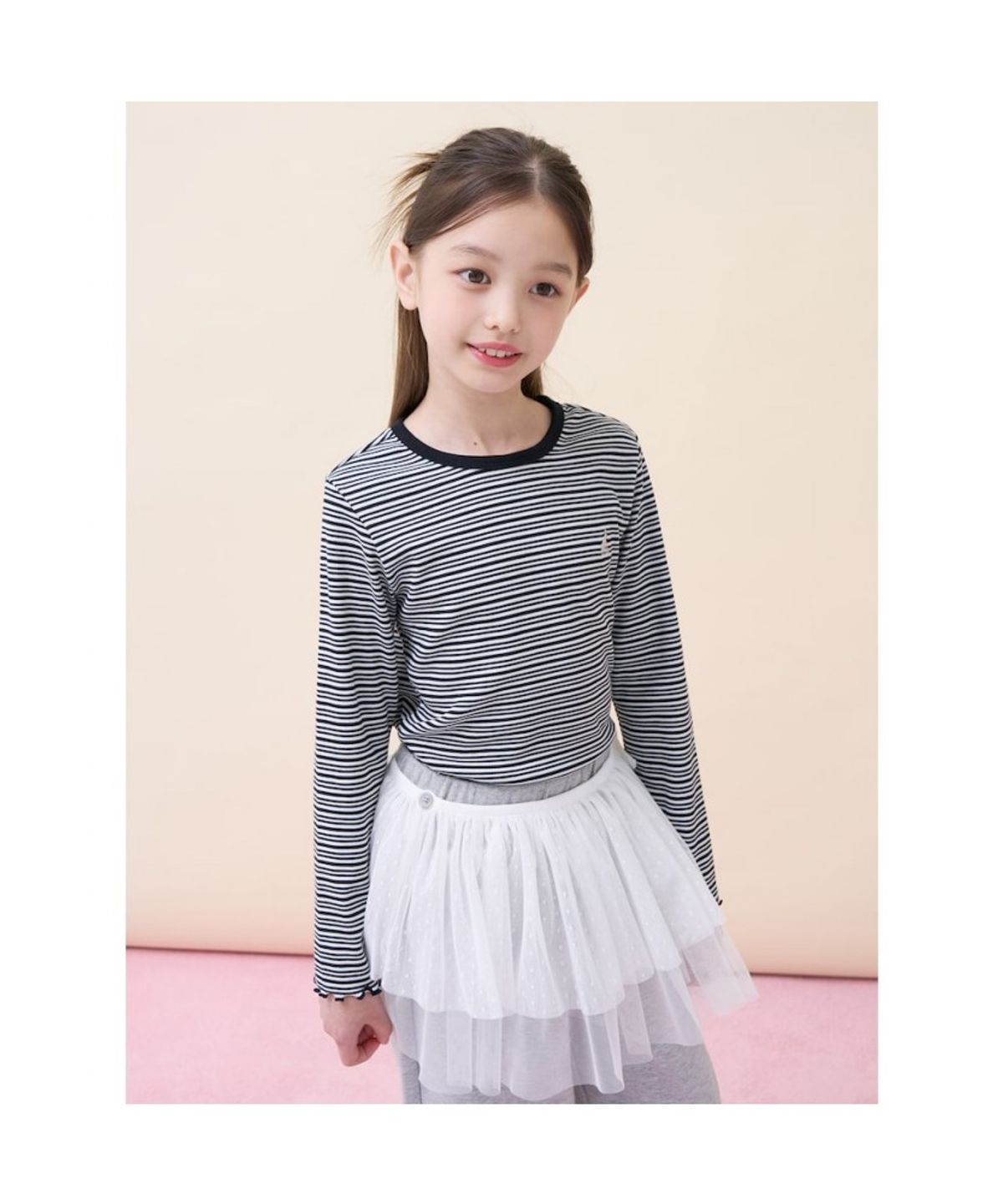 빈폴 키즈(BEANPOLE KIDS) 여아 모노 스트라이프 골지 티셔츠  블랙 (BI6241G015)