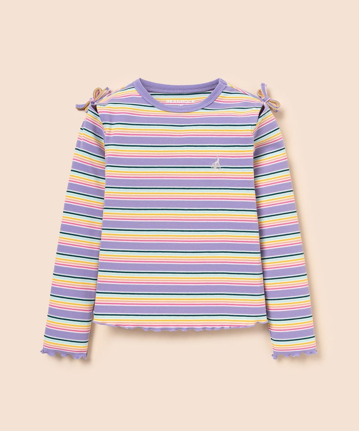 빈폴 키즈(BEANPOLE KIDS) 여아 스트라이프 골지 컷아웃 티셔츠  라이트 퍼플 (BI6241G02V)