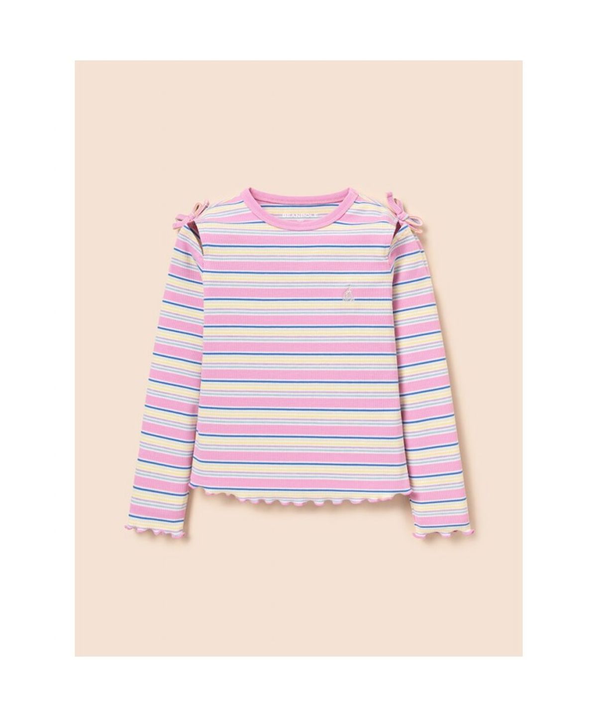 빈폴 키즈(BEANPOLE KIDS) 여아 스트라이프 골지 컷아웃 티셔츠  라이트 핑크 (BI6241G02Y)