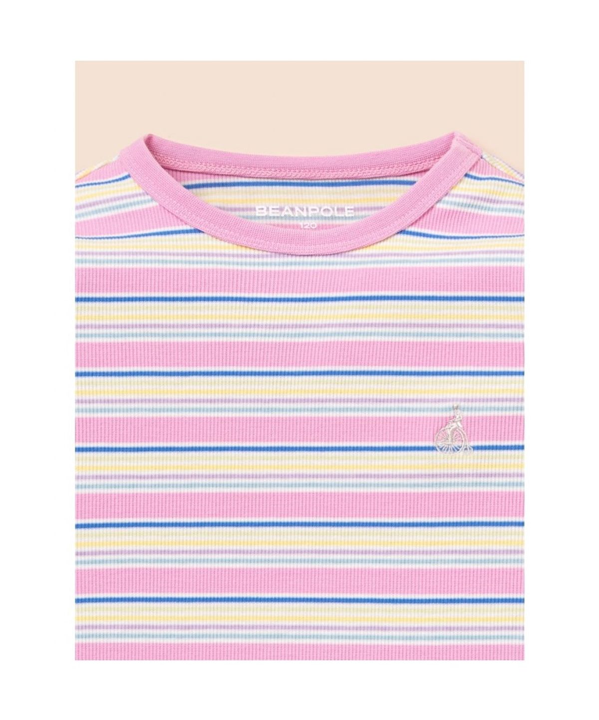 빈폴 키즈(BEANPOLE KIDS) 여아 스트라이프 골지 컷아웃 티셔츠  라이트 핑크 (BI6241G02Y)