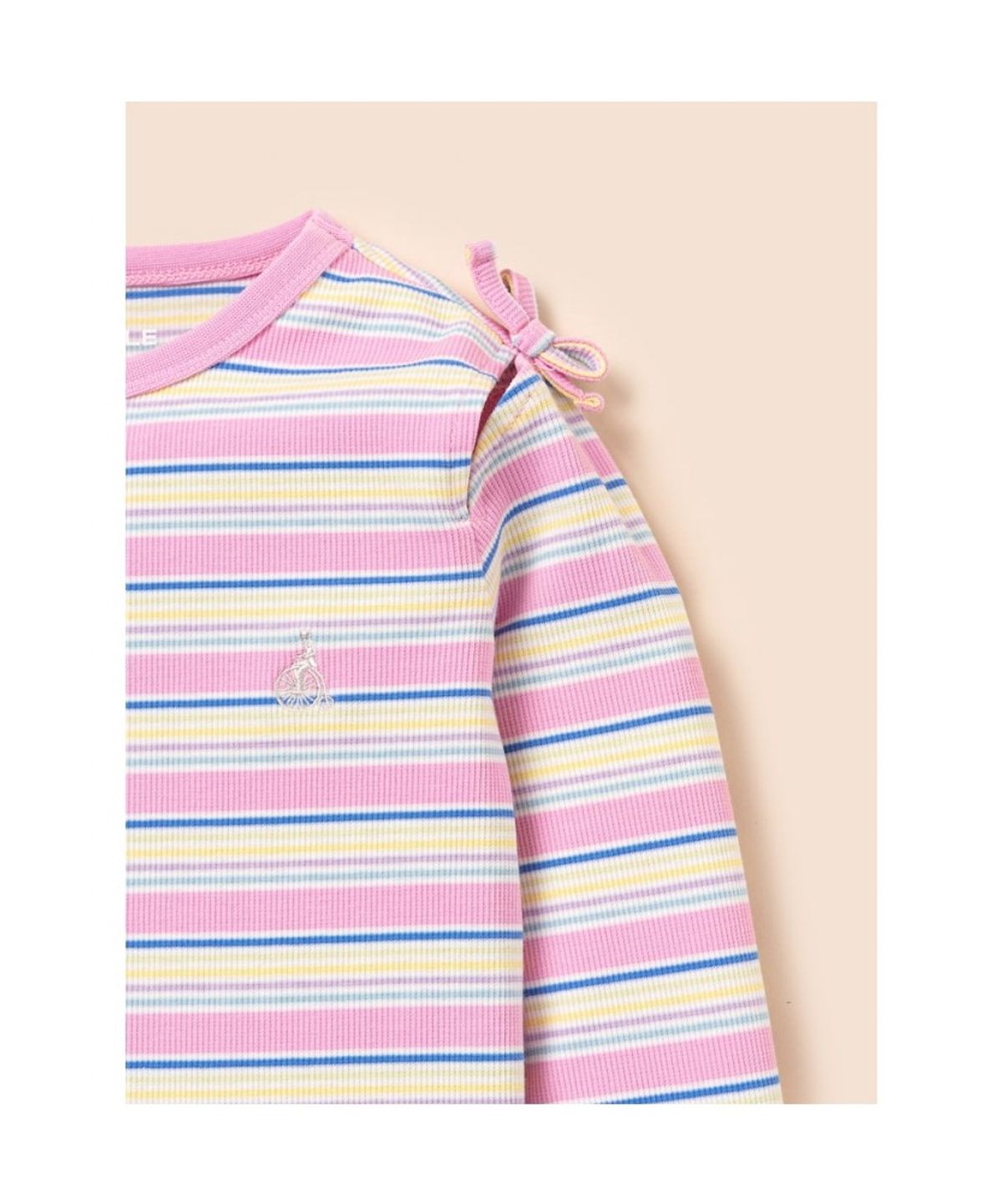 빈폴 키즈(BEANPOLE KIDS) 여아 스트라이프 골지 컷아웃 티셔츠  라이트 핑크 (BI6241G02Y)