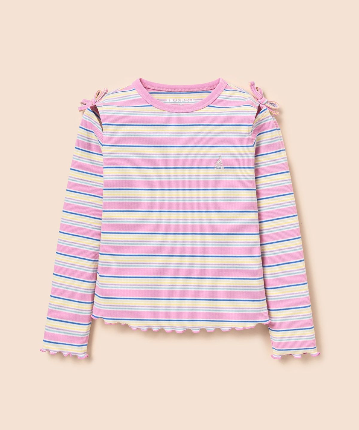 빈폴 키즈(BEANPOLE KIDS) 여아 스트라이프 골지 컷아웃 티셔츠  라이트 핑크 (BI6241G02Y)