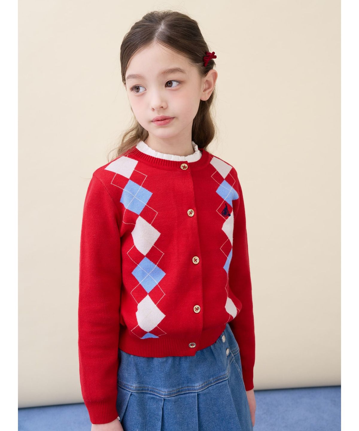빈폴 키즈(BEANPOLE KIDS) 여아 아가일 카디건  레드 (BI615AG026)
