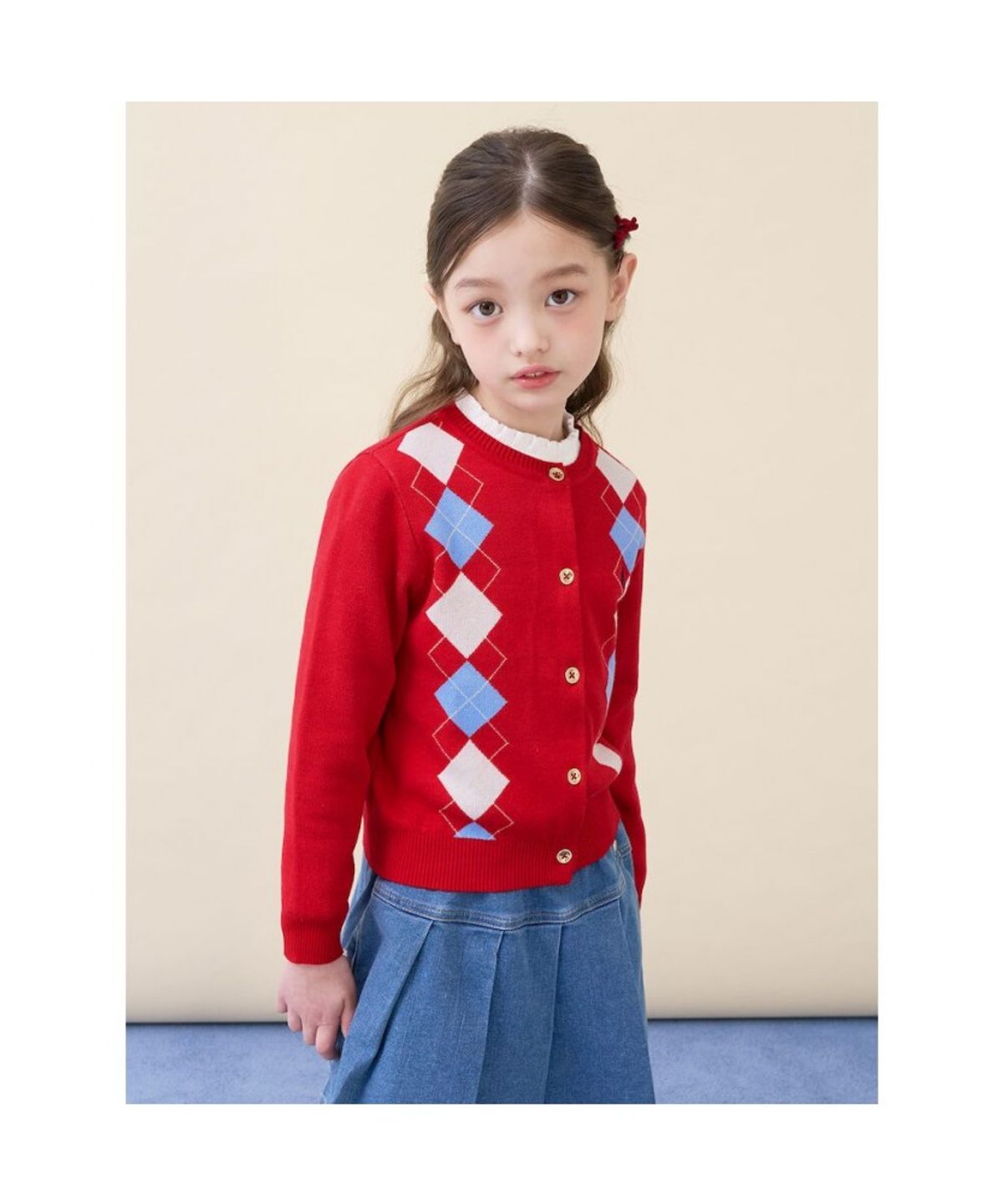 빈폴 키즈(BEANPOLE KIDS) 여아 아가일 카디건  레드 (BI615AG026)