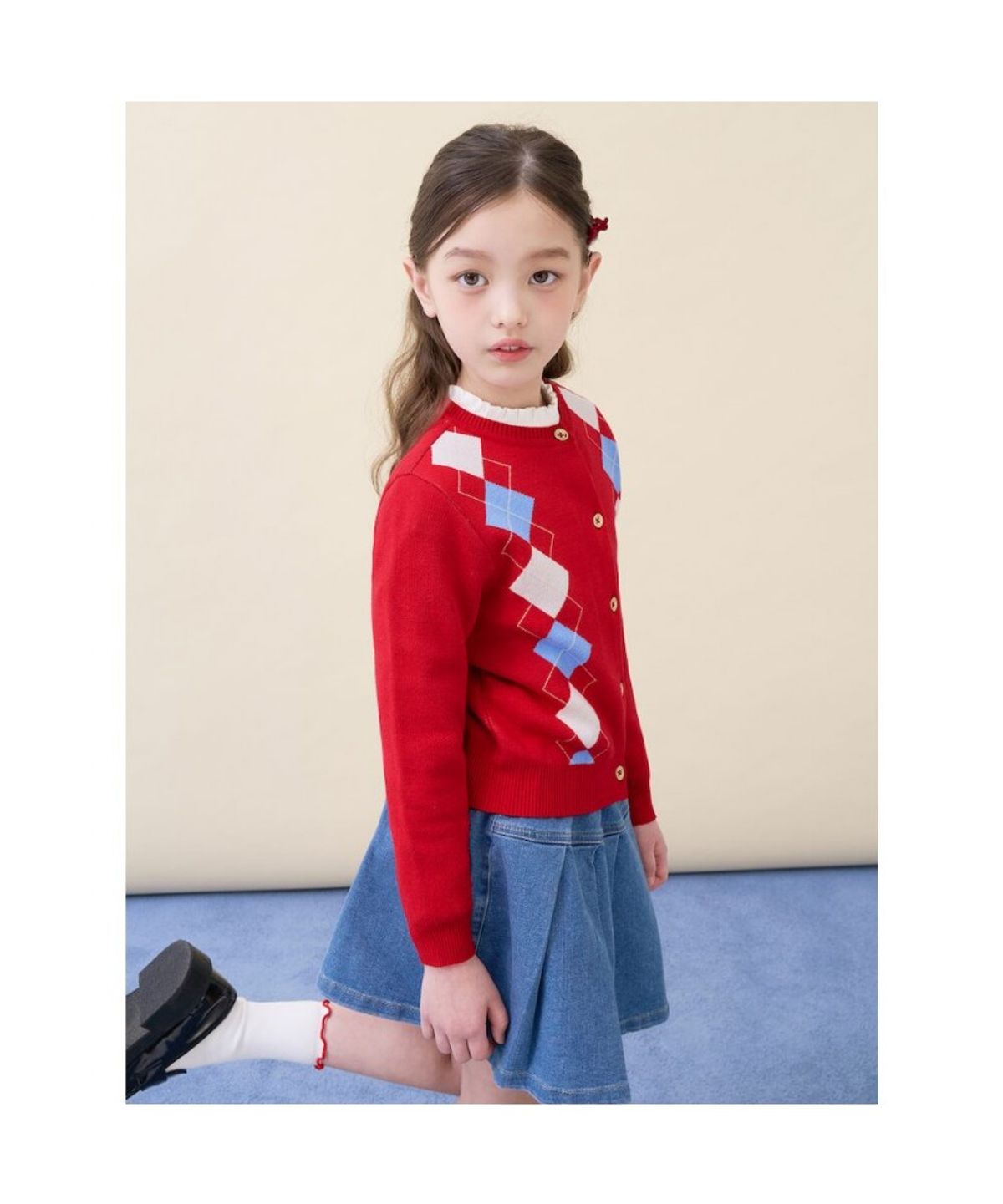 빈폴 키즈(BEANPOLE KIDS) 여아 아가일 카디건  레드 (BI615AG026)