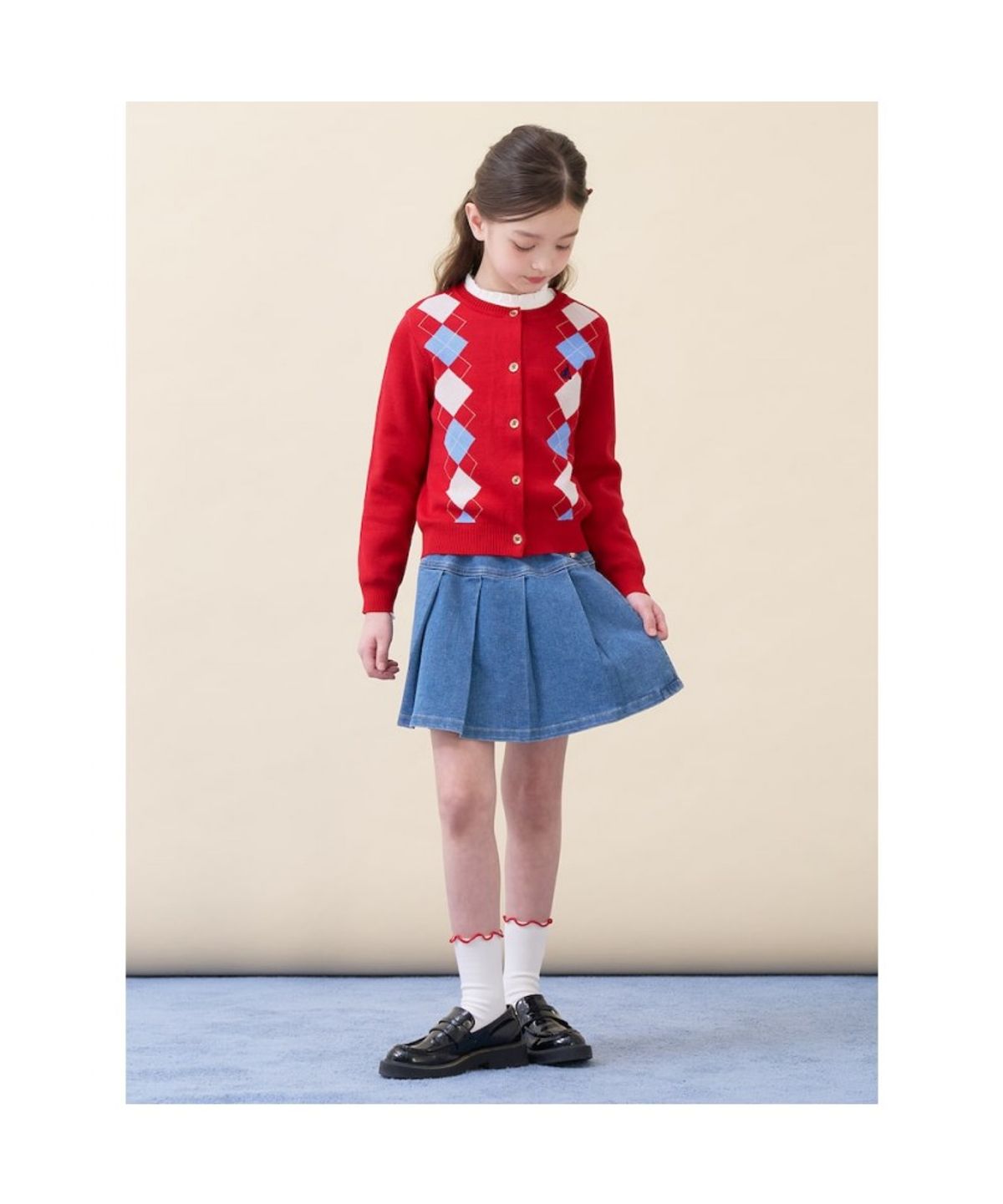 빈폴 키즈(BEANPOLE KIDS) 여아 아가일 카디건  레드 (BI615AG026)