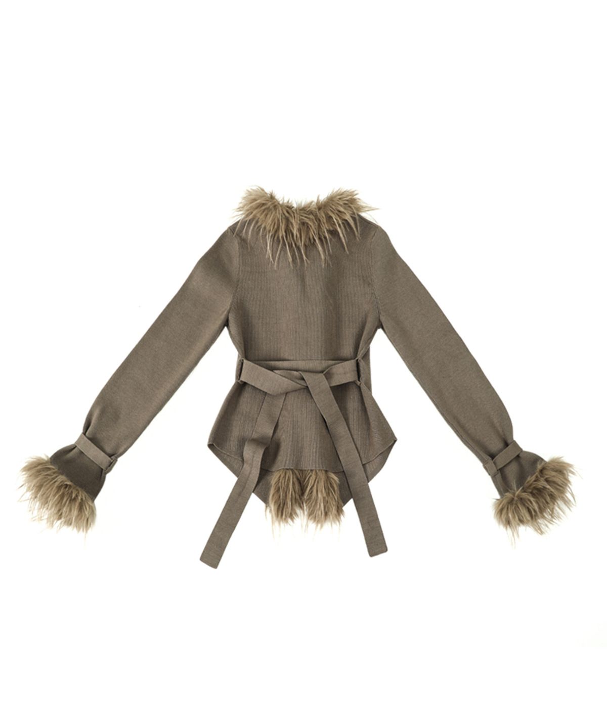 달링유어배드(DARLING, YOU'RE BAD) Fur-Trimmed Back-Strap Cardigan #Khaki