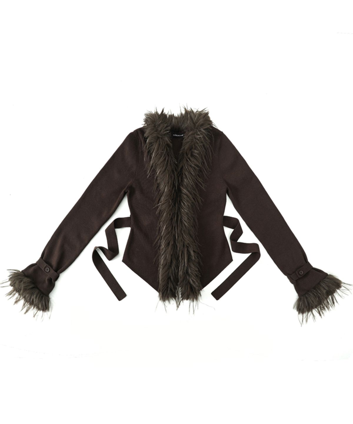 달링유어배드(DARLING, YOU'RE BAD) Fur-Trimmed Back-Strap Cardigan #Brown