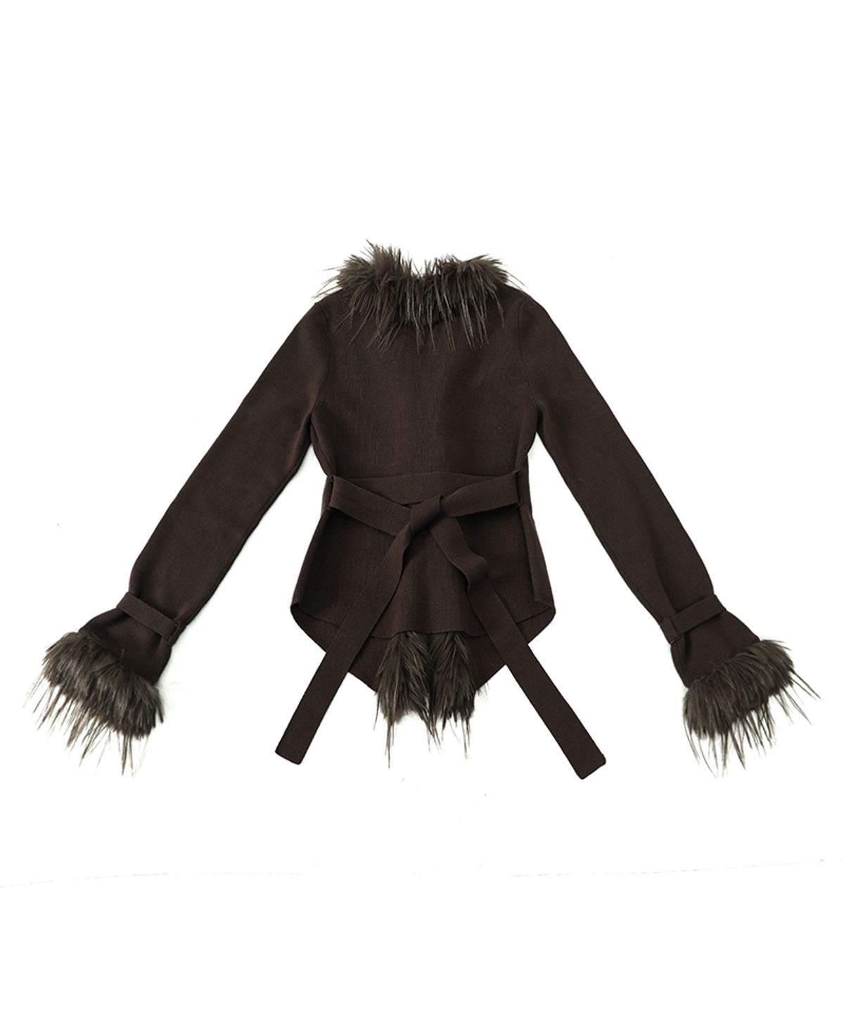 달링유어배드(DARLING, YOU'RE BAD) Fur-Trimmed Back-Strap Cardigan #Brown