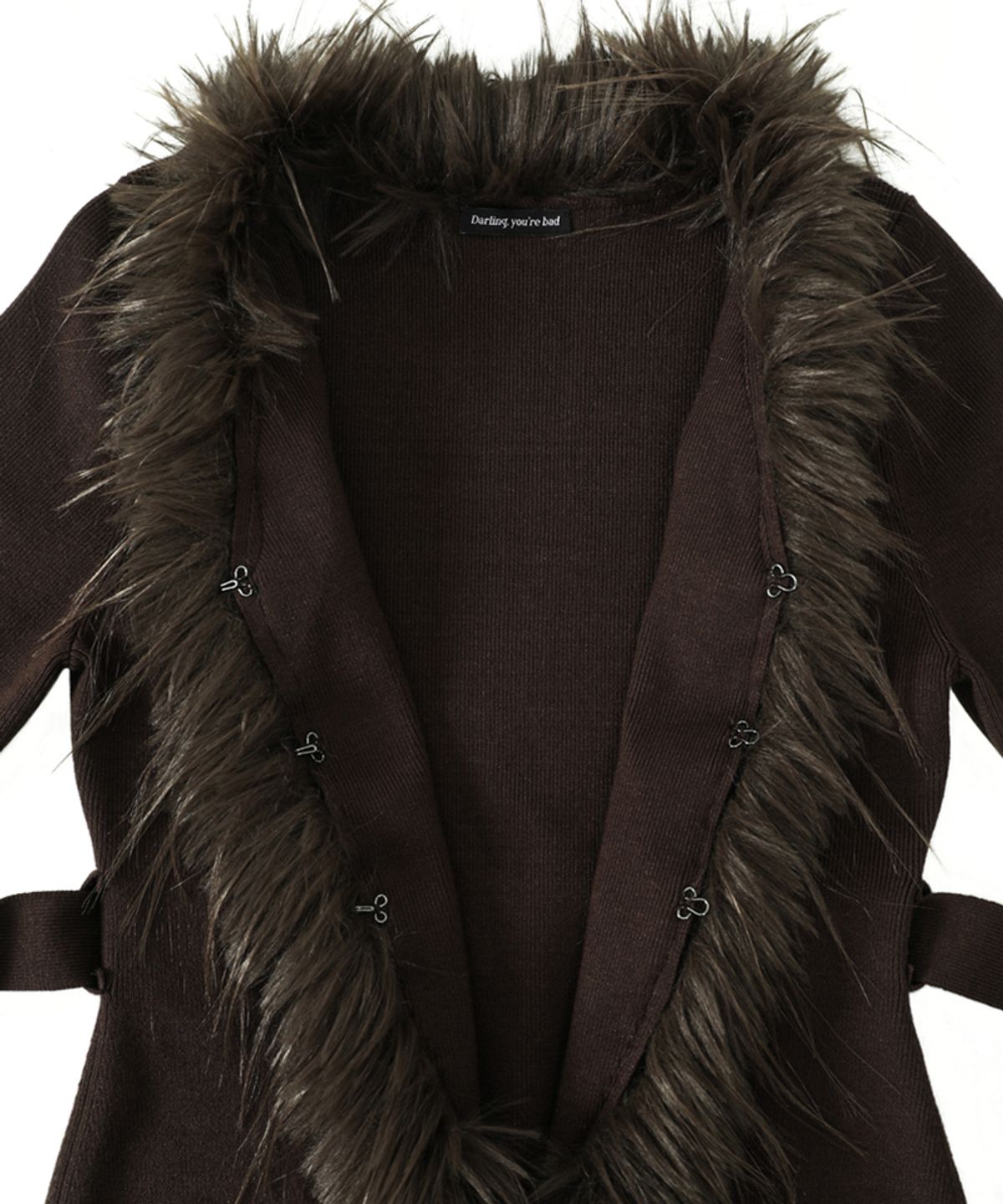 달링유어배드(DARLING, YOU'RE BAD) Fur-Trimmed Back-Strap Cardigan #Brown