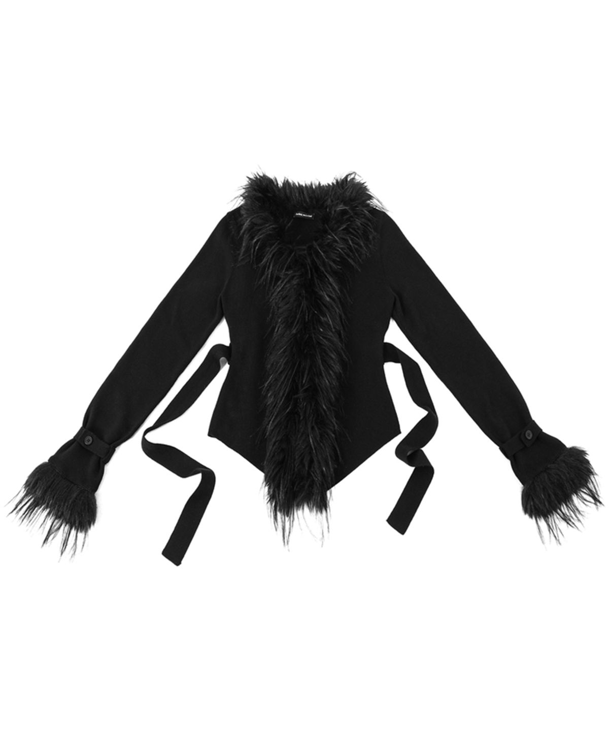 달링유어배드(DARLING, YOU'RE BAD) Fur-Trimmed Back-Strap Cardigan #Black