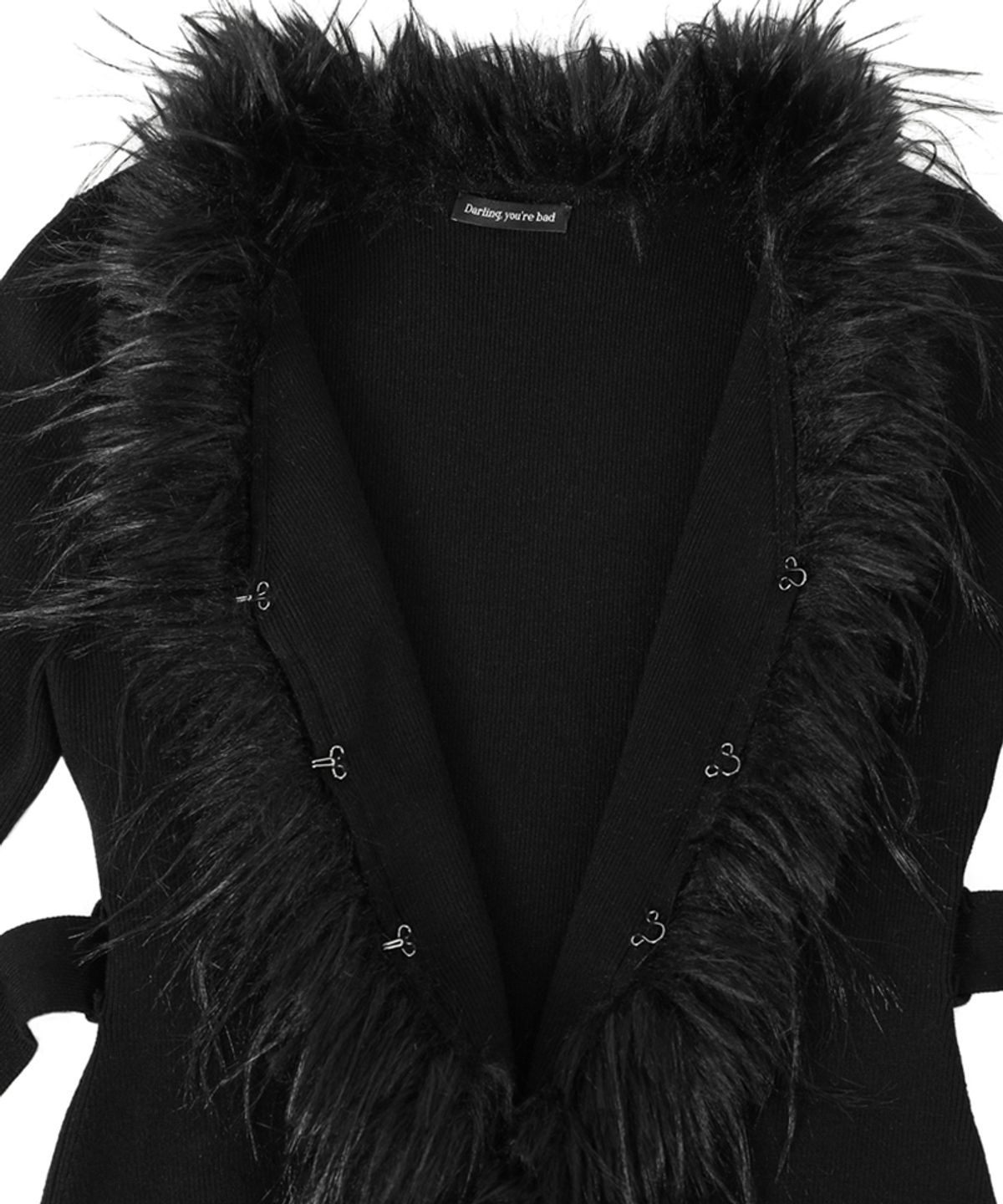 달링유어배드(DARLING, YOU'RE BAD) Fur-Trimmed Back-Strap Cardigan #Black