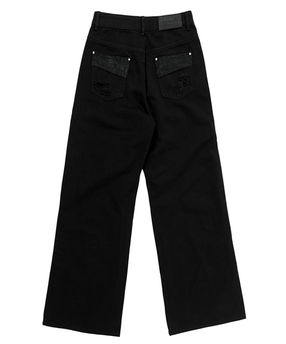 달링유어배드(DARLING, YOU'RE BAD) Damaged Python Wide Denim Pants #Black