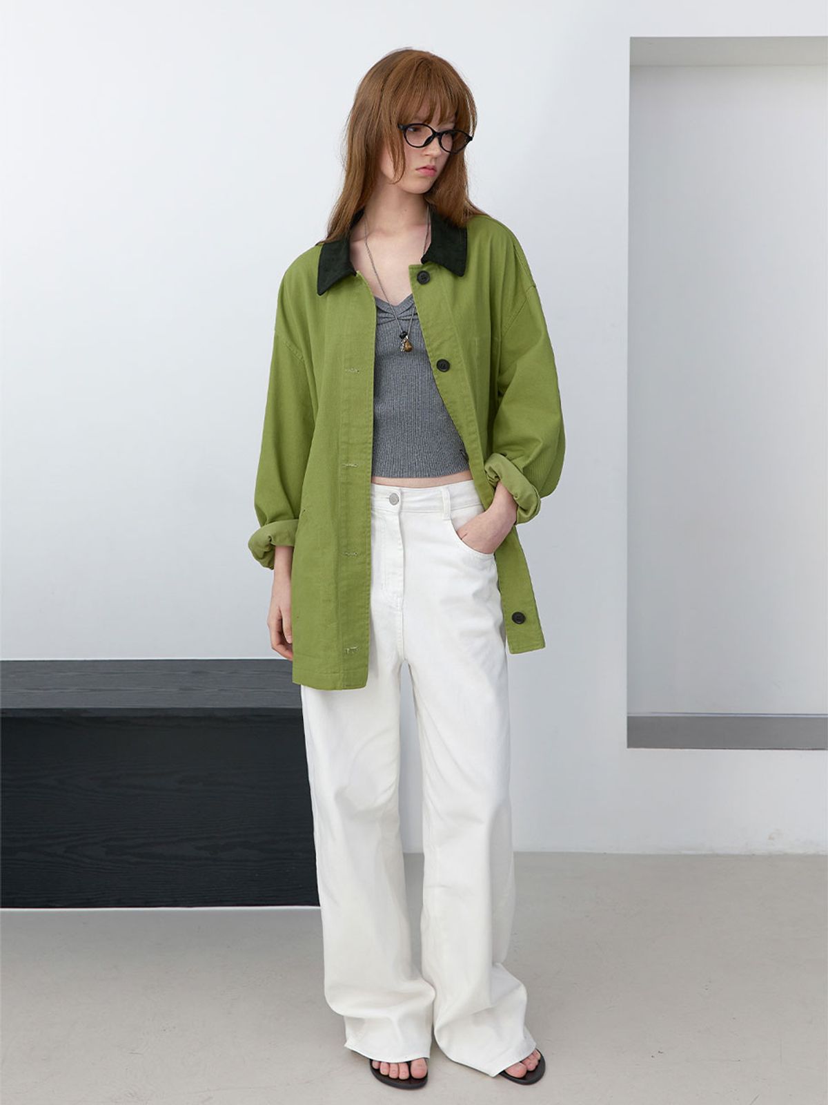 아틀리에 나인(ATELIER NAIN) STITCH COUDUROY COLLAR OLIVE JACKET (CT-1478)
