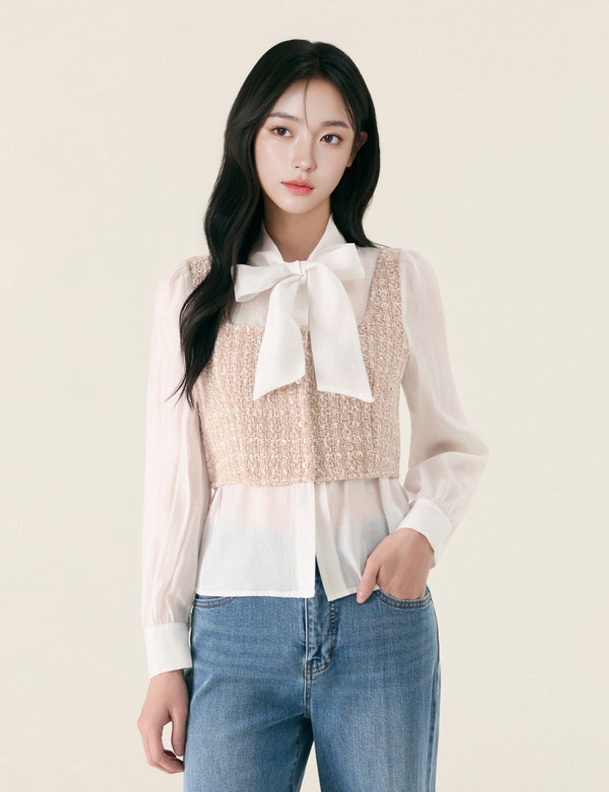 로엠(ROEM) 트위드 매칭 셔츠_RMYWG12ST1