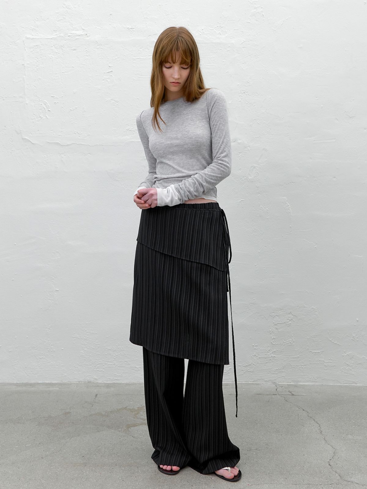 아틀리에 나인(ATELIER NAIN) LAYERED SET WRAP SKIRT PANTS (PT-5751)