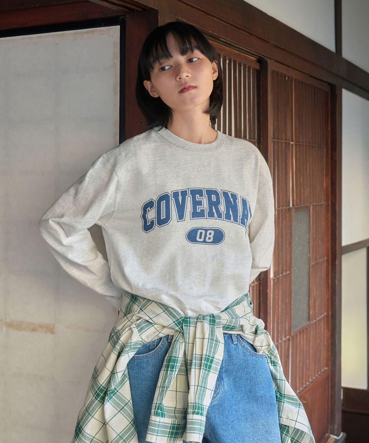 커버낫(COVERNAT) 슬럽 아치 로고 롱슬리브 차콜