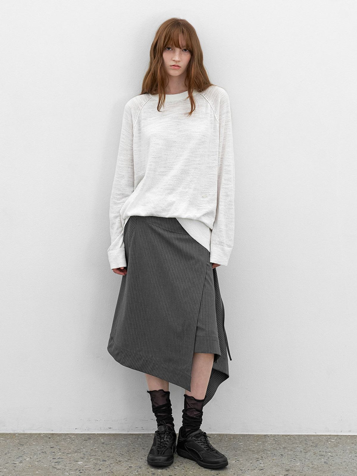 아틀리에 나인(ATELIER NAIN) STRIPE UNBALANCE WRAP SKIRT (SK-5093)