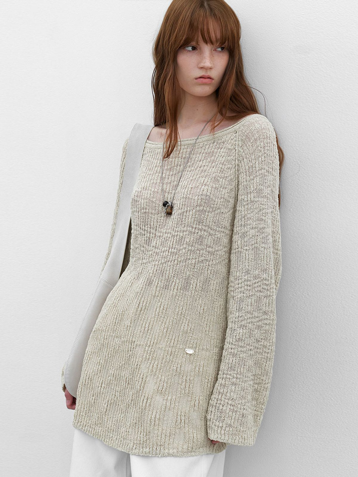 아틀리에 나인(ATELIER NAIN) SLUB YARN BOLD RIBBED ONE OFF SHOULDER KNIT (T-7187)