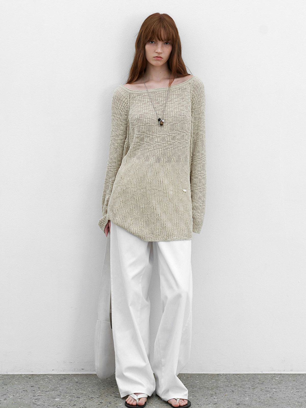 아틀리에 나인(ATELIER NAIN) SLUB YARN BOLD RIBBED ONE OFF SHOULDER KNIT (T-7187)