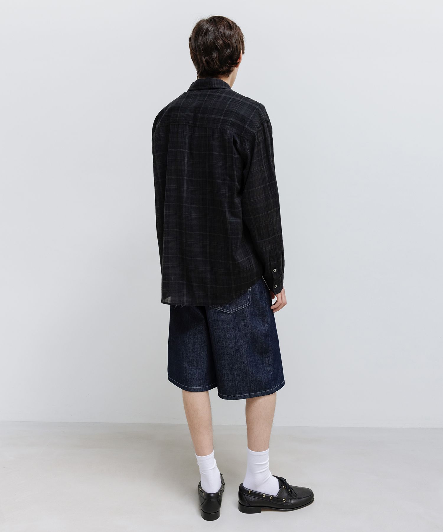 MUSINSA | INSILENCE Damaged Sheer Check Shirt BLACK